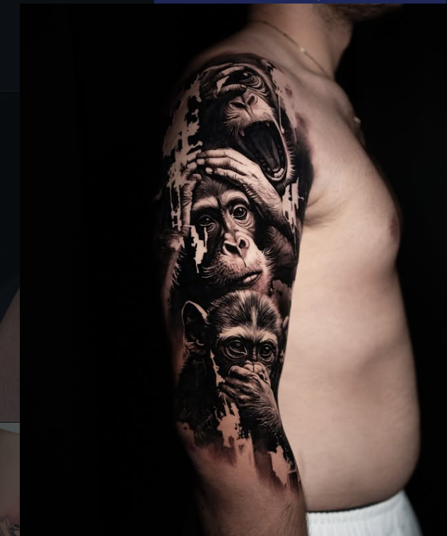 Realism chimpanzee sleeve tattoo